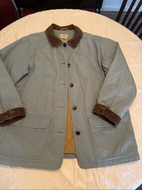 L.L. Bean womens Light Blue Field Coat with Brown Corduroy Trim